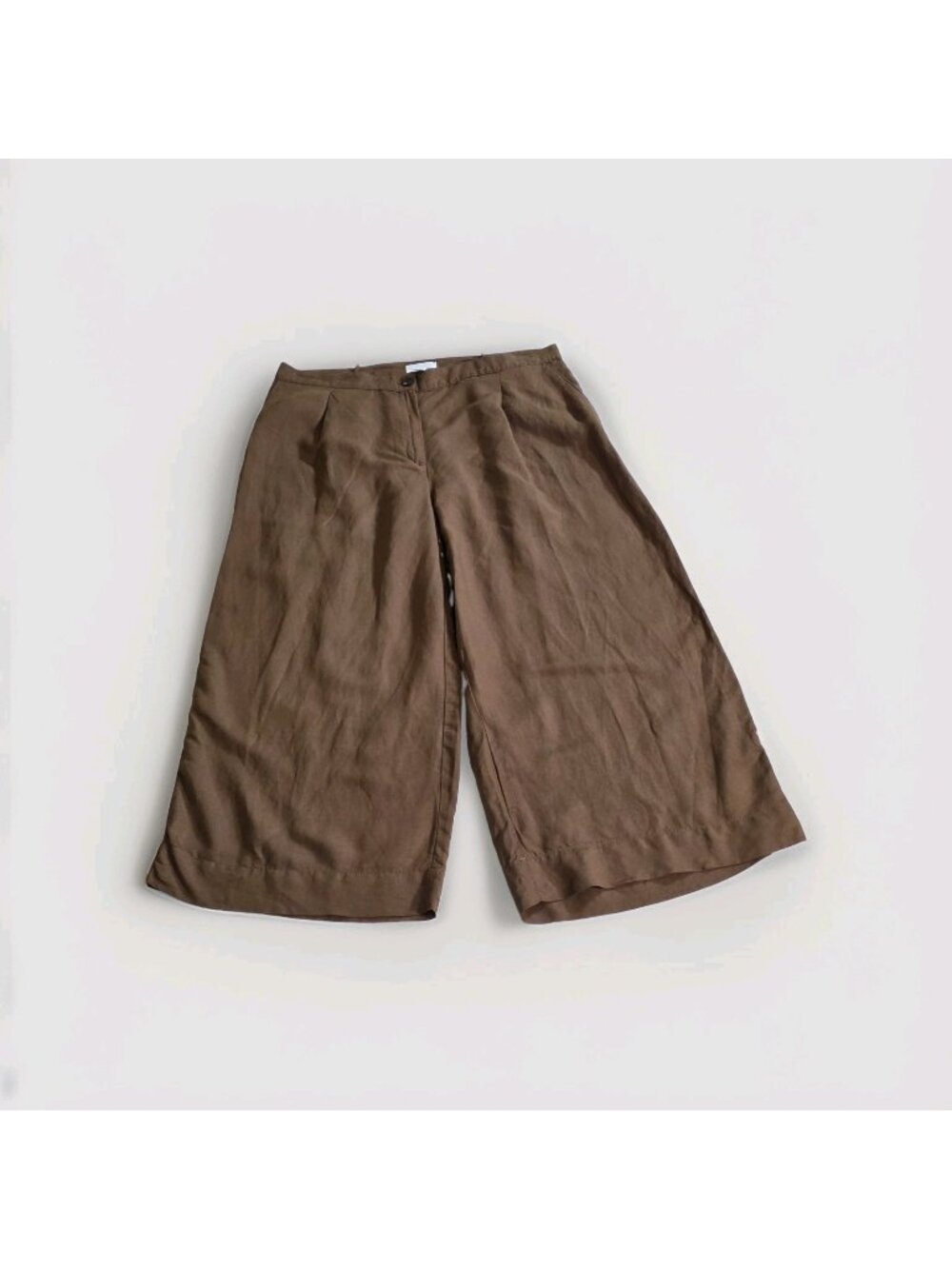 H&M Linen Blend Wide Leg Pant Plus Sz 18 Brown Culottes Pleated Cropped Tailored